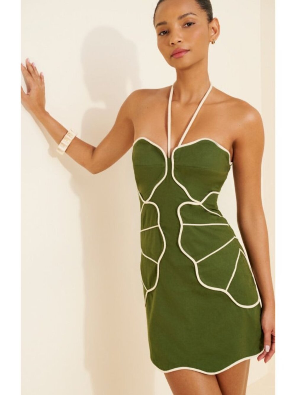Anthropologie Farm Rio Linen Blend Wavy Mini Dress Size XS Tropical Green